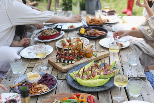 Outdoor table with food on it